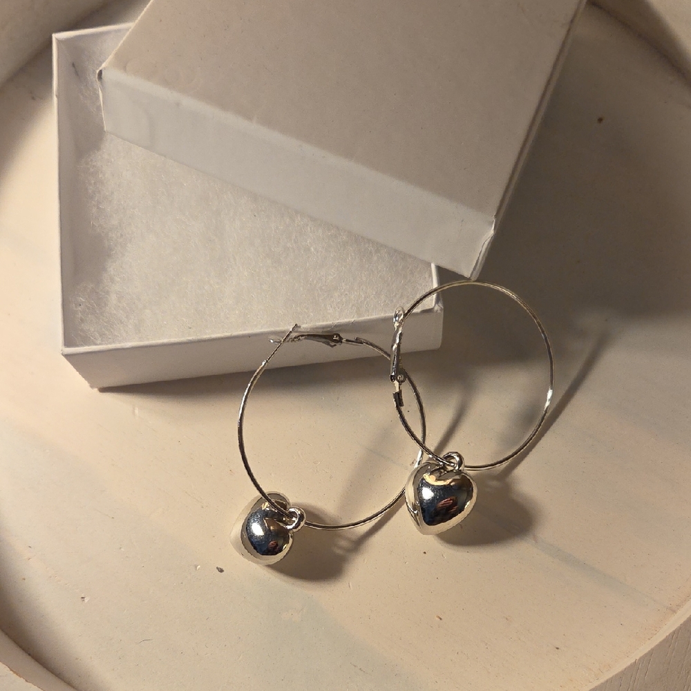 Silver Heart Hoop Earrings